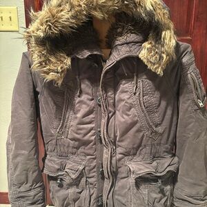 Abercrombie & Fitch RARE Winter MT Washington Coat Gray Faux Fur